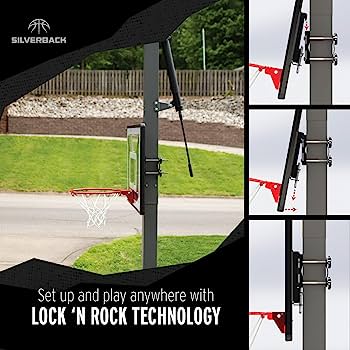 6-Silverback Junior Youth 33" Basketball Hoop with Lock 'n Rock Mounting Technology Mounts to Round and Vertical Poles, Black (B8410W)