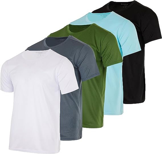 Real Essentials 5 Pack: Youth Mesh Moisture Wicking Active Athletic Performance Short-Sleeve T-Shirt Boys & Girls