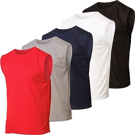 5 Pack: Men's Mesh Active Athletic Tech Tank Top - Workout & Training Activewear (Available in Big & Tall)