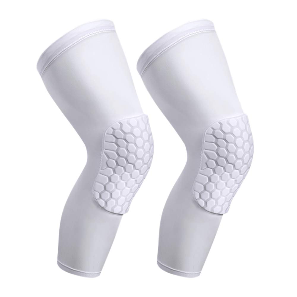 3:PISIQI Knee Compression Pads Long Leg Sleeve Brace Protection for Basketball, Football & Volleyball (2 Sleeves) (White, L) 