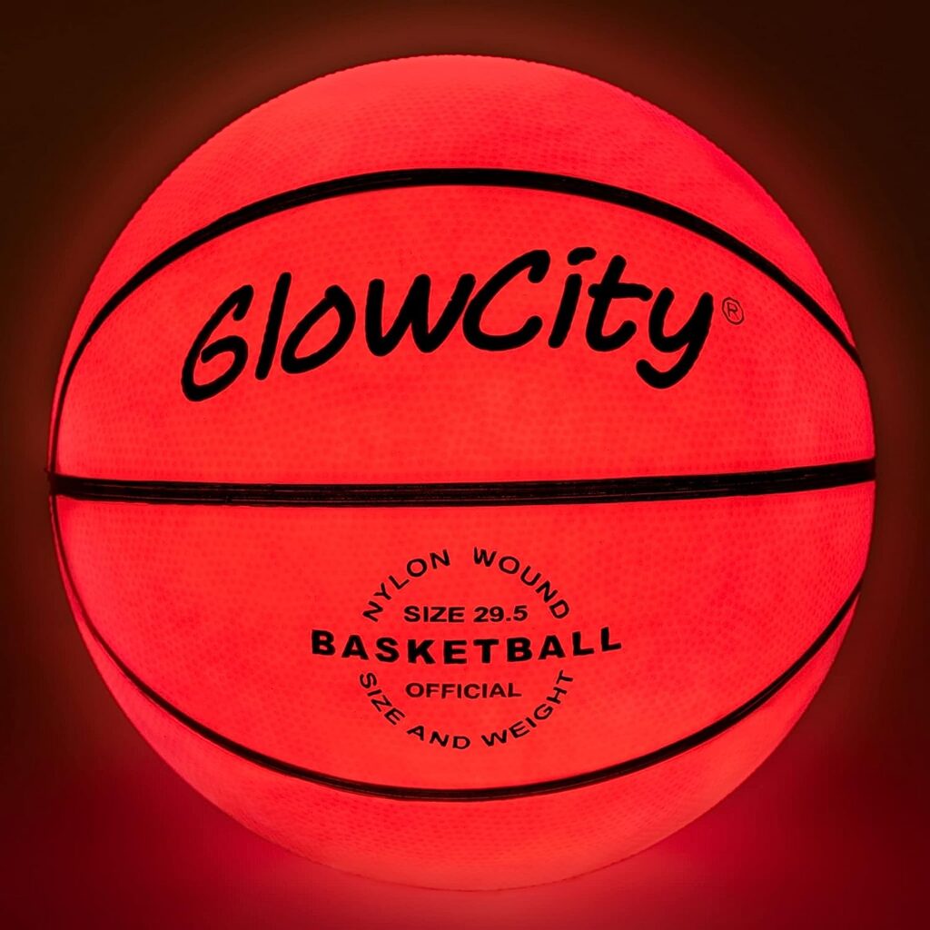 GlowCity Glow in The Dark Basketball for Teen Boy - Glowing Red Basket Ball, Light Up LED Toy for Night Ball Games - Sports Stuff & Gadgets for Kids Age 8 Years Old and Up 