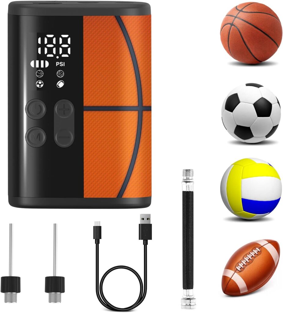 Woowind P101 Ball Pump Electric Pump with Ball Needle Accessories Pressure Gauge LED Lighting and Power Bank, Automatic Handheld Balls Inflator for Football... 