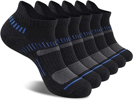 COOPLUS Mens Ankle Socks Athletic Cushioned Breathable Low Cut Tab With Arch Support-6Pairs 