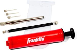 Franklin Sports Ball Pump Kit -7.5" Sports Ball Pump with Needle - Perfect for Basketballs, Soccer Balls and More - Complete Hand Pump Kit with Needles, Flexible Hose, Air Pressure Gauge and Carry Bag 