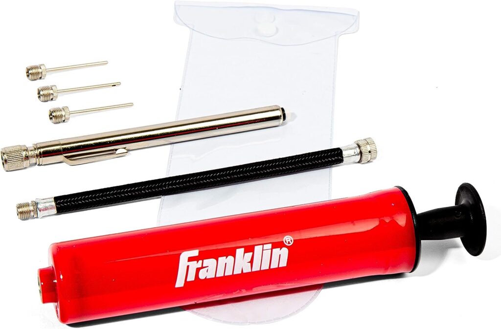 Franklin Sports Ball Pump Kit -7.5" Sports Ball Pump with Needle - Perfect for Basketballs, Soccer Balls and More - Complete Hand Pump Kit with Needles, Flexible Hose, Air Pressure Gauge and Carry Bag 