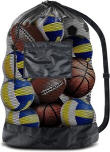 BROTOU Extra Large Sports Ball Bag Mesh Socce Ball Bag Heavy Duty Drawstring Bags Team Work for Holding Basketball, Volleyball, Baseball, Swimming Gear with Shoulder Strap 