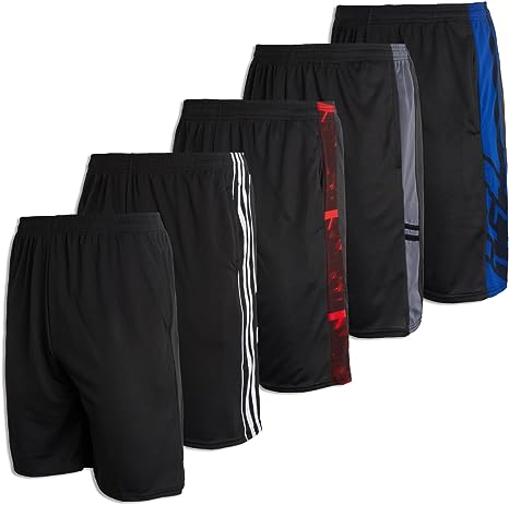 Real Essentials 5 Pack: Men's Mesh Athletic Performance Gym Shorts with Pockets (S-3X) 