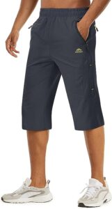 TACVASEN Men's Quick Dry Breathable Outdoor Sports Elastic Capri Shorts with Zipper Pockets 