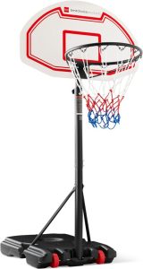 5 Best Choice Products Kids Height-Adjustable Basketball' Hoops, Portable Backboard System w/ 2 Wheels, Fillable Base, Weather-Resistant, Nylon Net, Adjusts from 70.5 into 82.3in - White